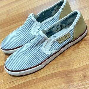 Tommy Bahama Blue White Tan Women’s Slip-On Shoes Size 9.5